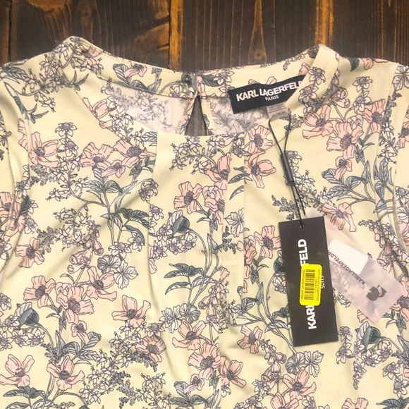 Karl Lagerfeld PARIS 🌸 Beautiful Mint Green w/Pale Pink Flowers Sleeveless SZ M - Picture 3 of 8